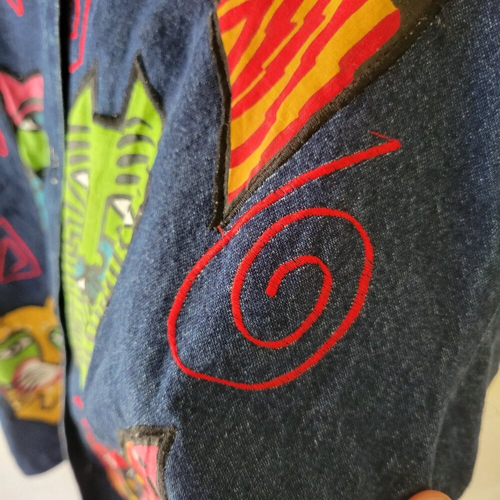 Custom Vintage Cat Patchwork & Stitching Denim Ja… - image 4